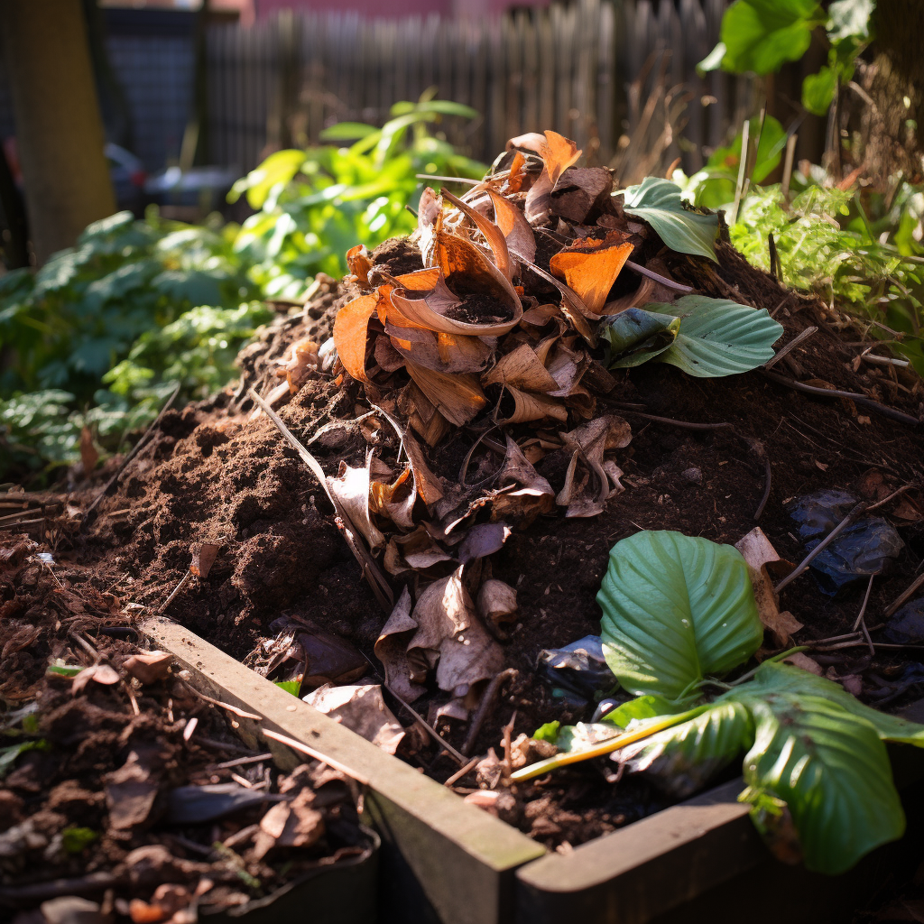 small pile of compost in an urban garden